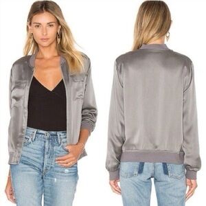 Equipment Gray Silk Bomber Jacket Size XS Spring Casual Silk Grey Bomber Jacket